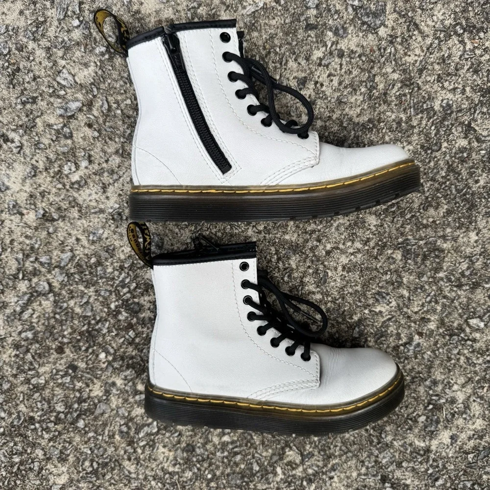 Dr. Martens Zavala Leather Combat Boots Kids' Size 13 White Zip AirWair Casual